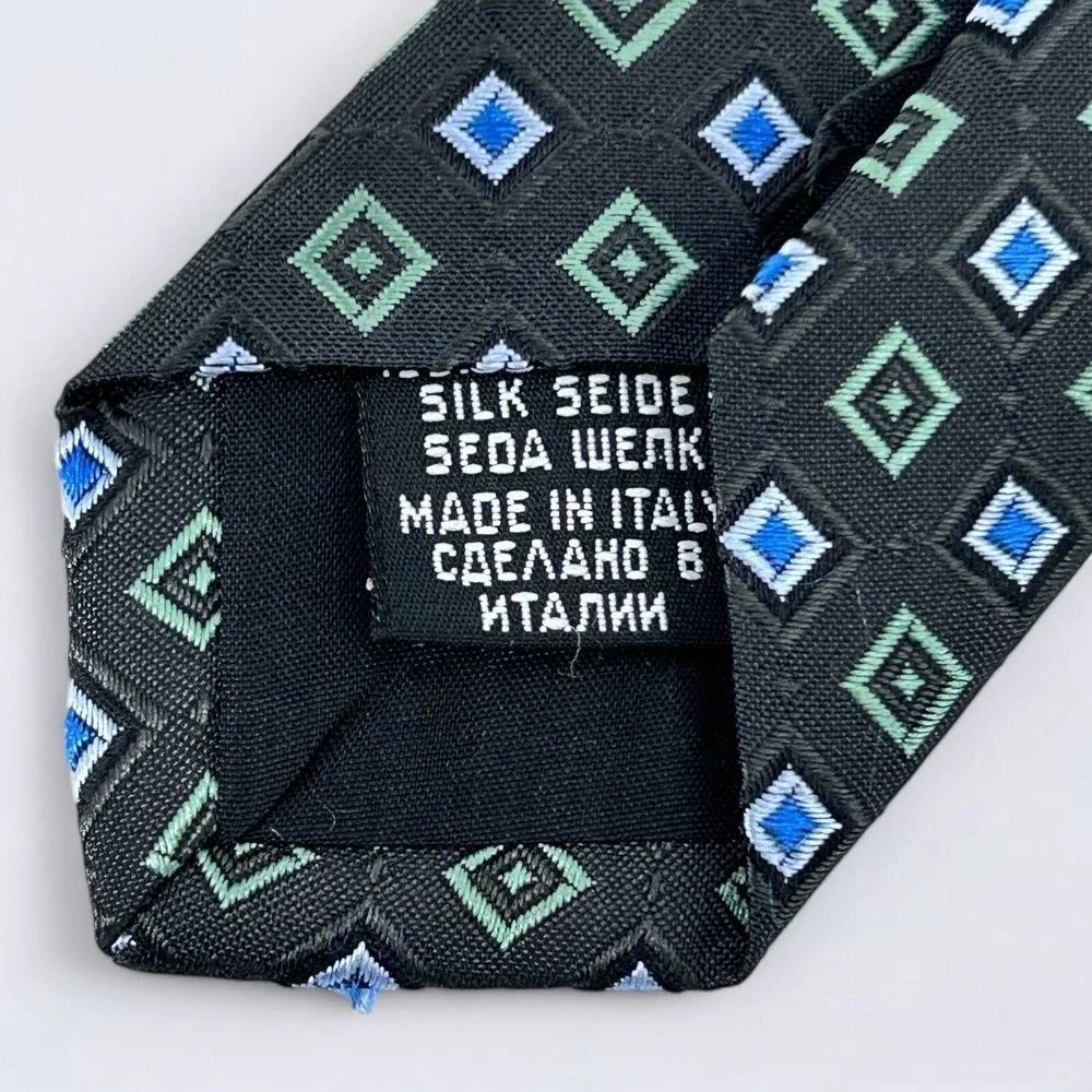 BOSS Hugo Boss Tie Adult Black Blue Green Geometric Square Silk Made in Italy